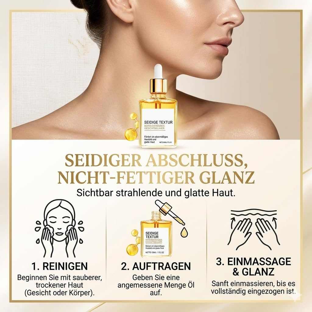 Luxury Silk Körperöl (2 x 30ml) – Feuchtigkeitsspendendes Body Oil mit Parfüm-Duft – Tiefenwirksame Pflege für seidig glatte Haut – Schnell einziehendes Massageöl für trockene Haut & Gesicht