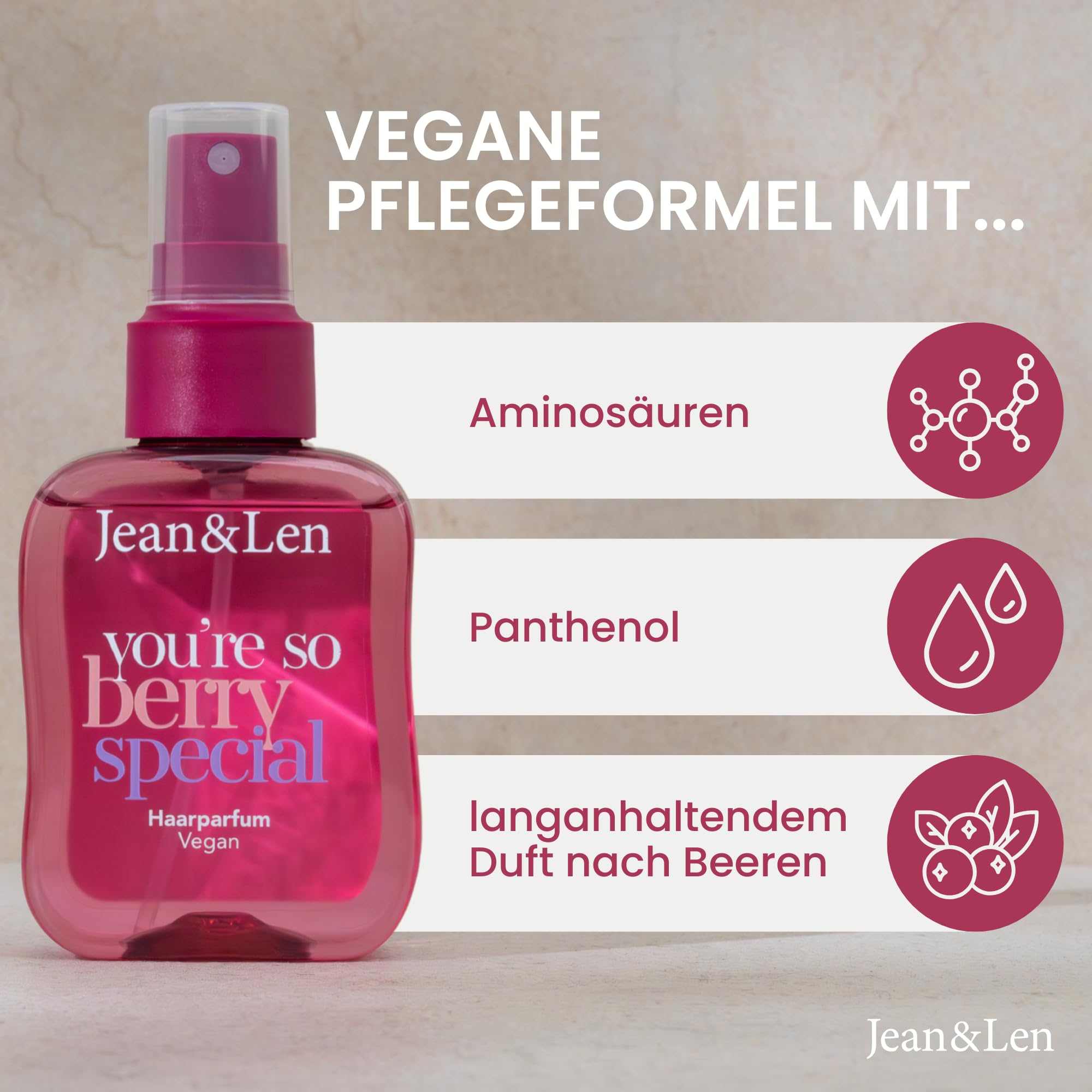 Jean & Len Haarparfum you’re my coco vanilla, duftet nach Kokos & süßer Vanille, pflegende Formel, für alle Haartypen geeignet, beschwert das Haar nicht, vegan Hair Perfume, ohne Silikone, 105 ml