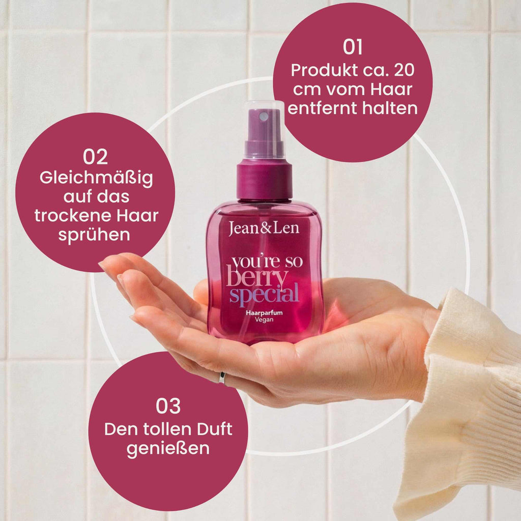 Jean & Len Haarparfum you’re my coco vanilla, duftet nach Kokos & süßer Vanille, pflegende Formel, für alle Haartypen geeignet, beschwert das Haar nicht, vegan Hair Perfume, ohne Silikone, 105 ml