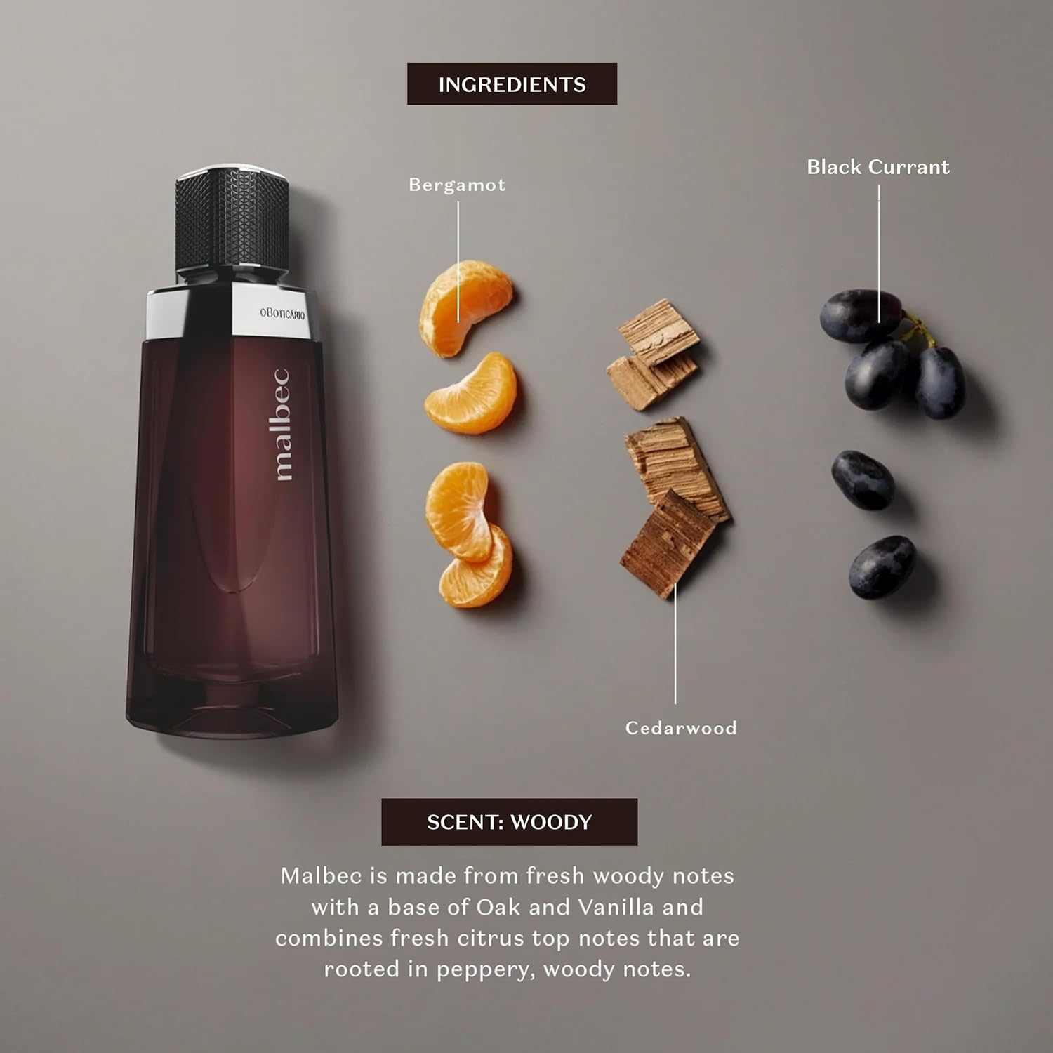 Malbec O Boticario Eau de Toilette, langanhaltende Düfte von French Oak Barrel-Aged Red Wine & Woody Amber Parfümduft, 100 ml