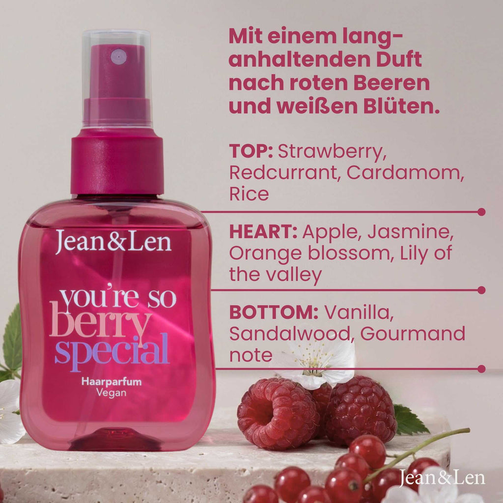 Jean & Len Haarparfum you’re my coco vanilla, duftet nach Kokos & süßer Vanille, pflegende Formel, für alle Haartypen geeignet, beschwert das Haar nicht, vegan Hair Perfume, ohne Silikone, 105 ml