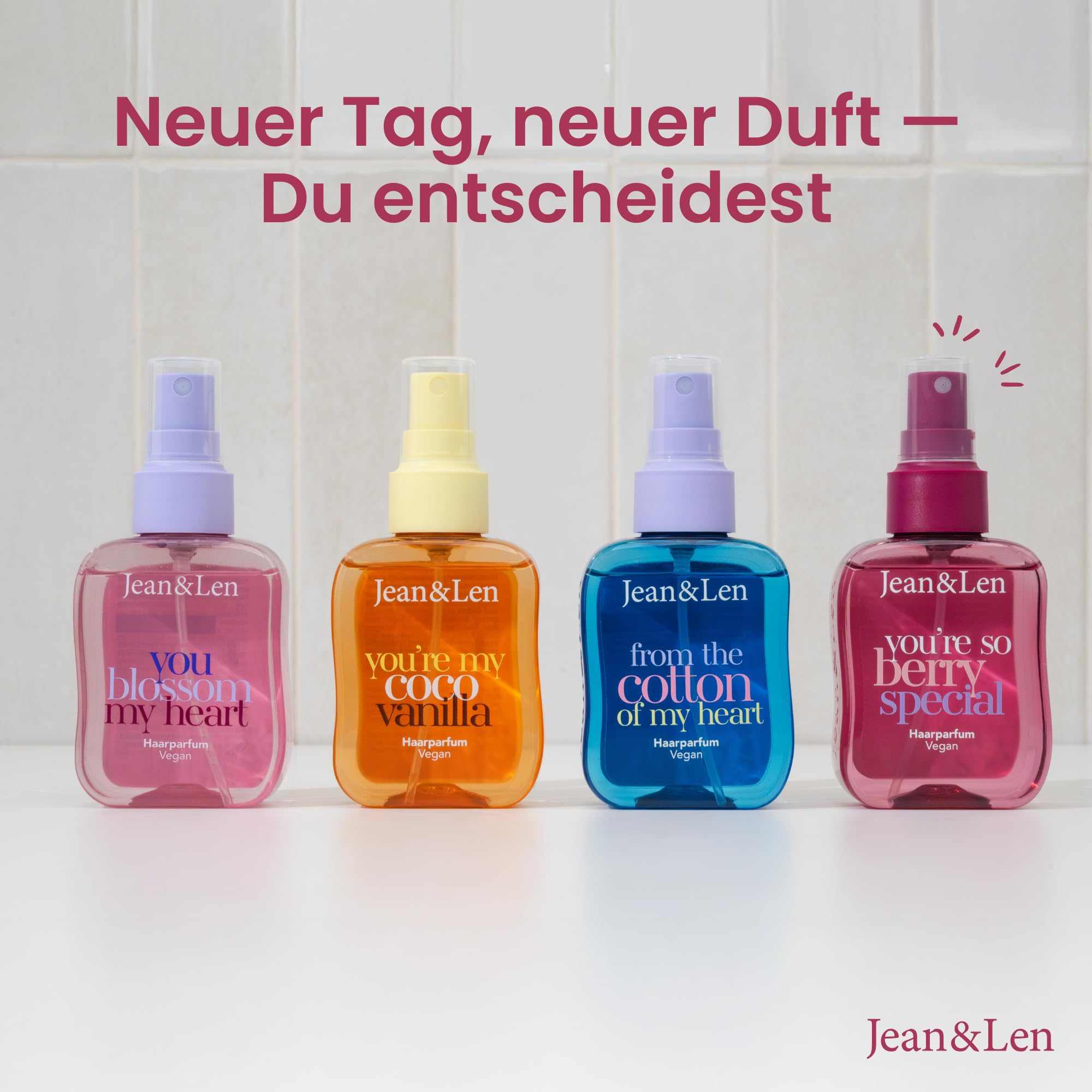 Jean & Len Haarparfum you’re my coco vanilla, duftet nach Kokos & süßer Vanille, pflegende Formel, für alle Haartypen geeignet, beschwert das Haar nicht, vegan Hair Perfume, ohne Silikone, 105 ml