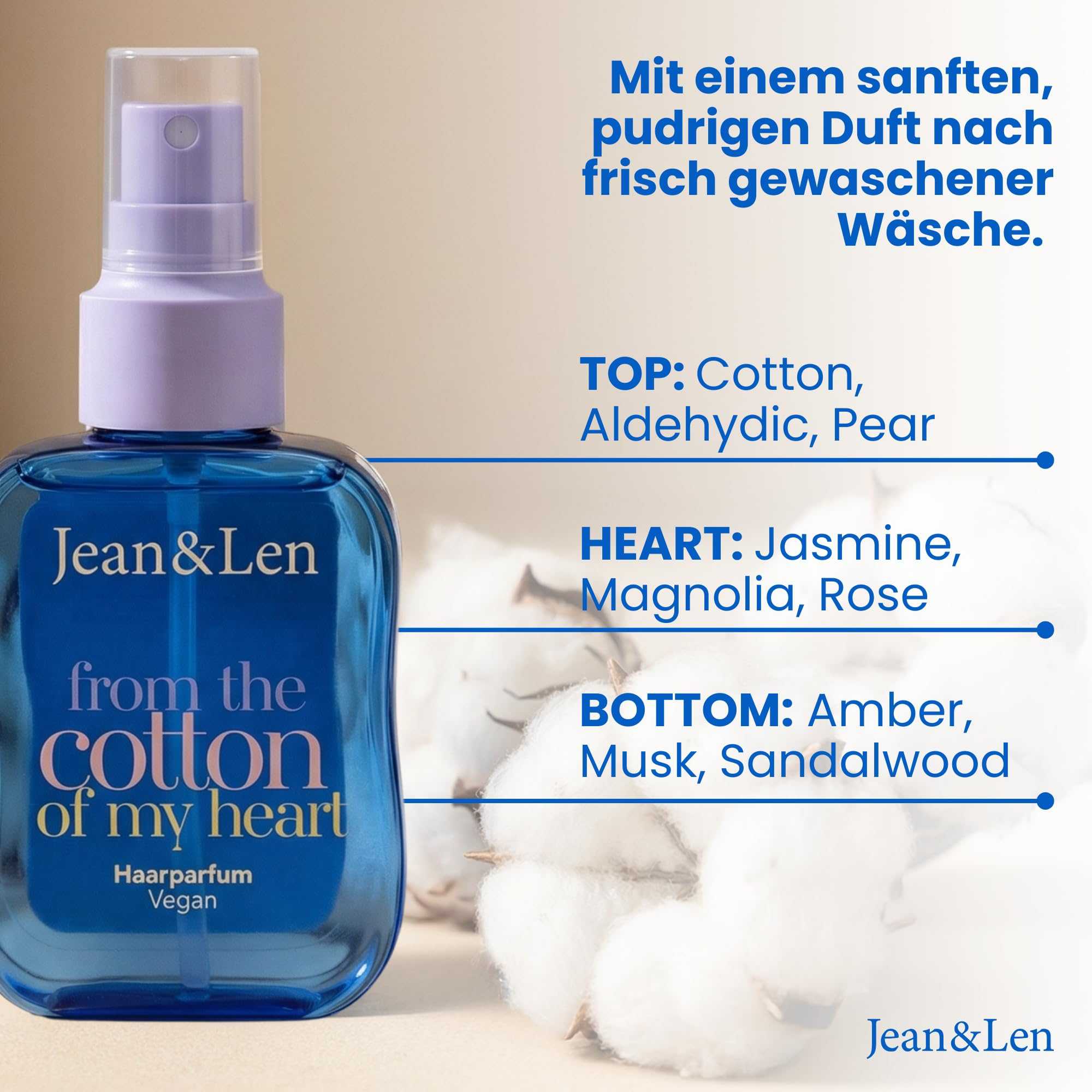 Jean & Len Haarparfum you’re my coco vanilla, duftet nach Kokos & süßer Vanille, pflegende Formel, für alle Haartypen geeignet, beschwert das Haar nicht, vegan Hair Perfume, ohne Silikone, 105 ml
