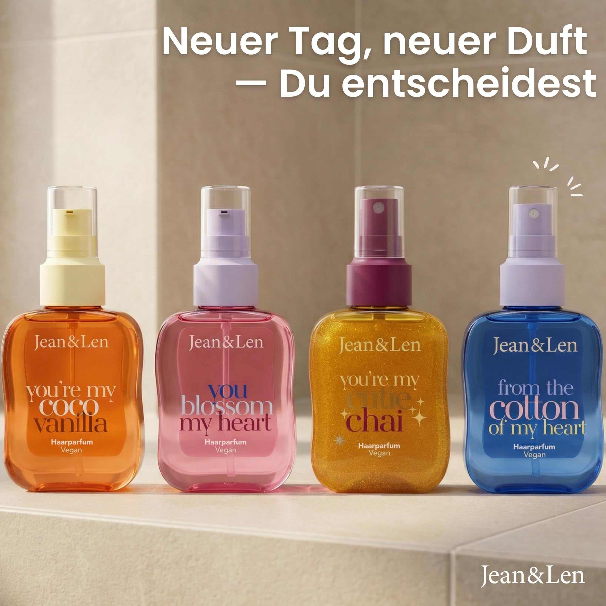 Jean & Len Haarparfum you’re my coco vanilla, duftet nach Kokos & süßer Vanille, pflegende Formel, für alle Haartypen geeignet, beschwert das Haar nicht, vegan Hair Perfume, ohne Silikone, 105 ml