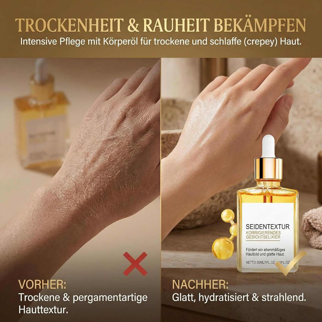 Luxury Silk Körperöl (2 x 30ml) – Feuchtigkeitsspendendes Body Oil mit Parfüm-Duft – Tiefenwirksame Pflege für seidig glatte Haut – Schnell einziehendes Massageöl für trockene Haut & Gesicht