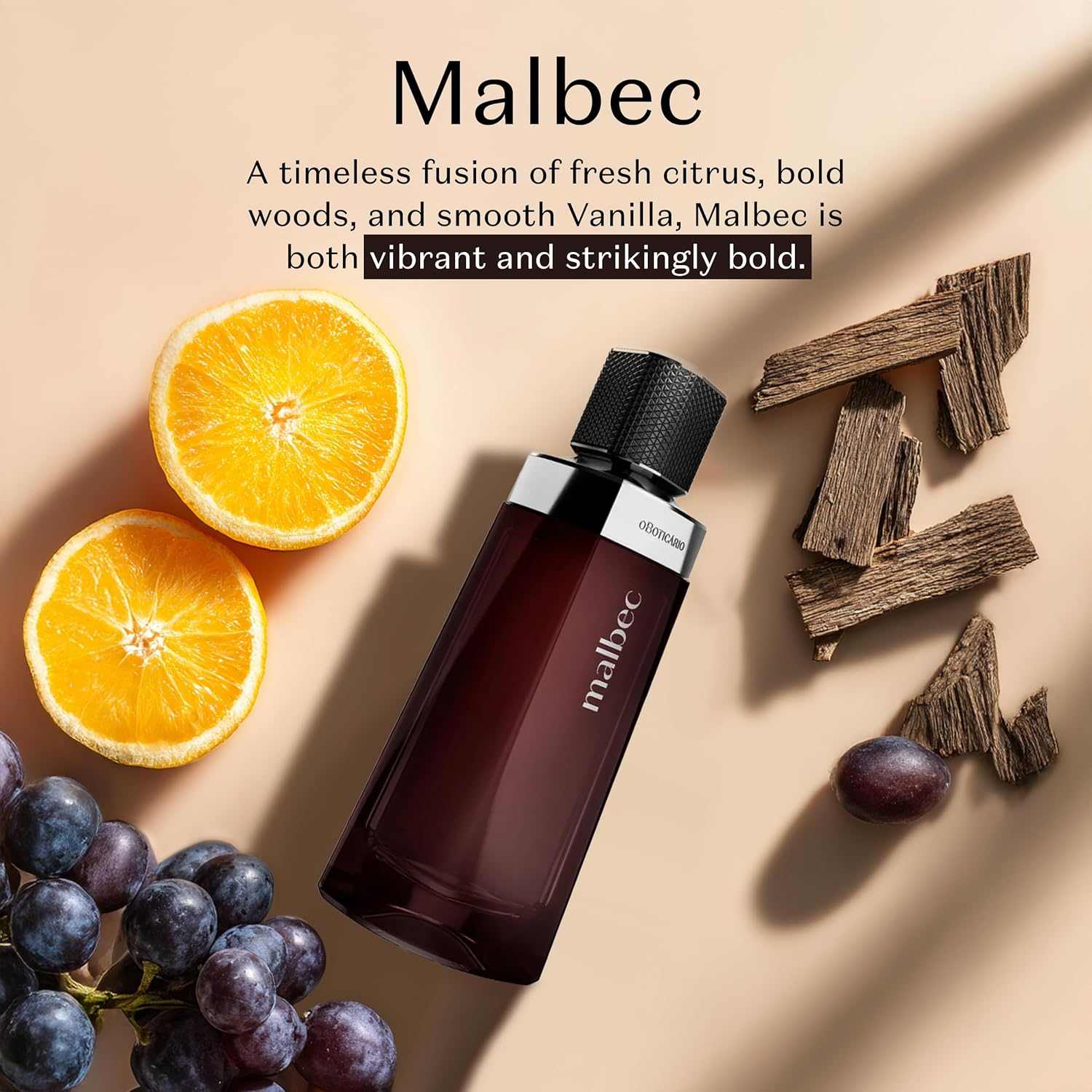 Malbec O Boticario Eau de Toilette, langanhaltende Düfte von French Oak Barrel-Aged Red Wine & Woody Amber Parfümduft, 100 ml