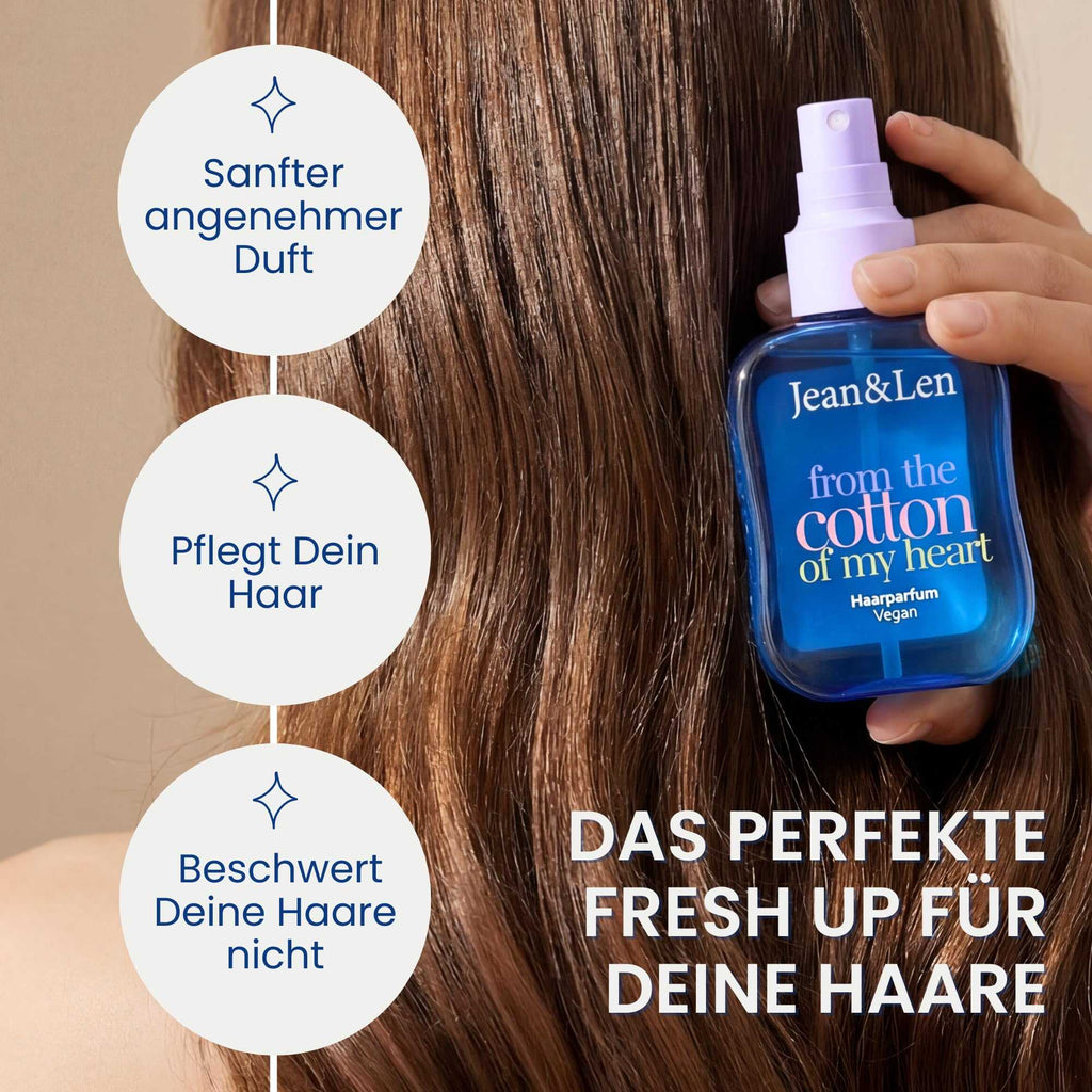 Jean & Len Haarparfum you’re my coco vanilla, duftet nach Kokos & süßer Vanille, pflegende Formel, für alle Haartypen geeignet, beschwert das Haar nicht, vegan Hair Perfume, ohne Silikone, 105 ml